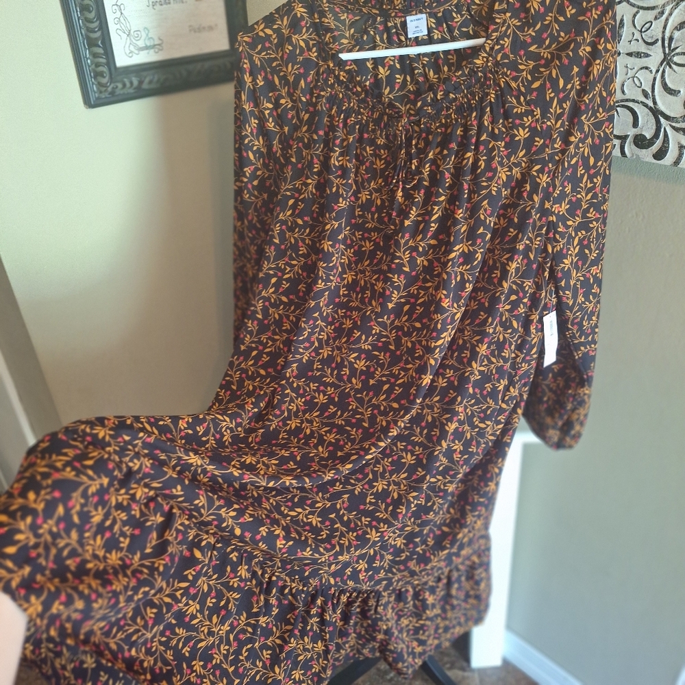 NWT Fall Color Ditsy Floral Midi Shift Dress Ruffled Hem XXL - Picture 5 of 16